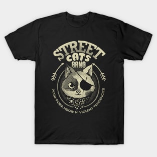 Street Cats Gang Purr Purr Meow and Violent Tendencies Black and White T-Shirt